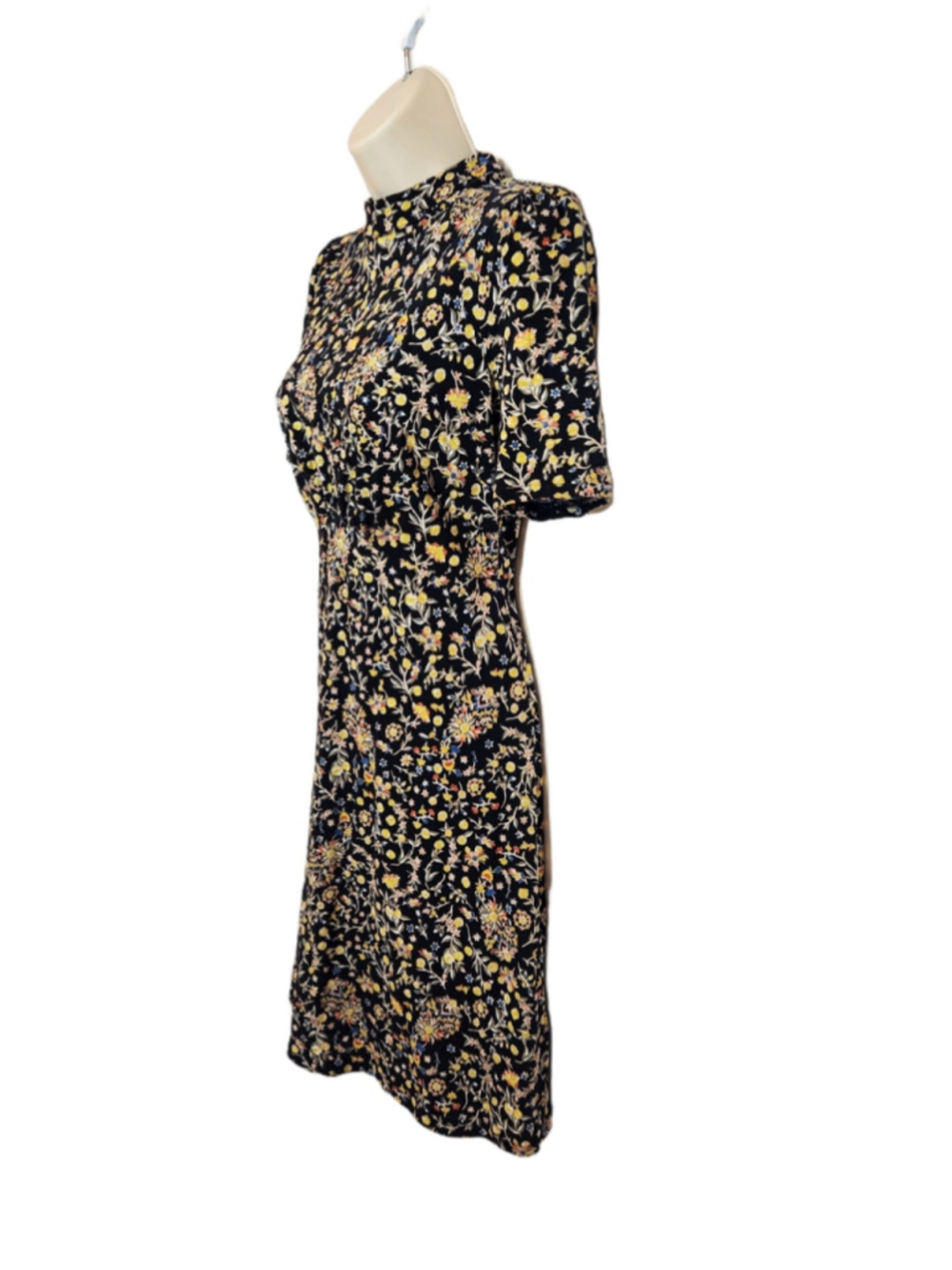 Boden Wildflower Paisley Cinch Waist Jersey Knit Mini Dress Black/Yellow 2 - Picture 3 of 10